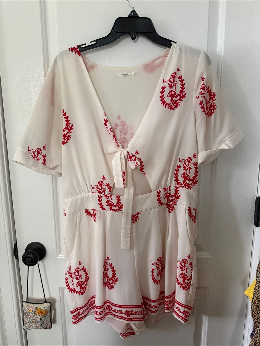 Tularosa White Romper with Red Floral Print